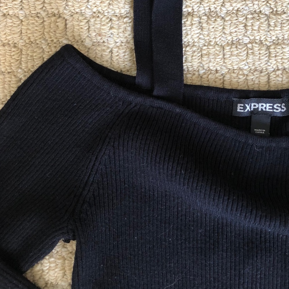 Express Form-Fitting Ribbed Top (Black) - Picture 2 of 4